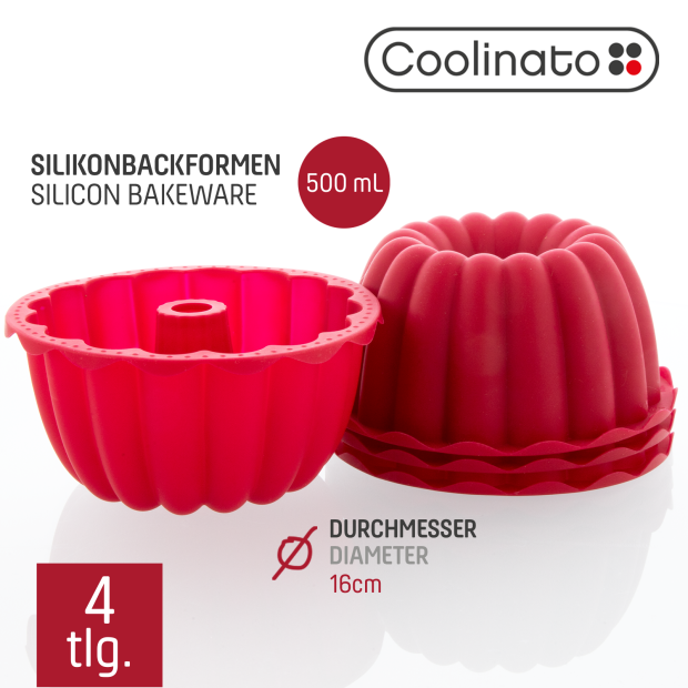 Coolinato Silikon Dessert Backformen Set 4tlg. ROT, inkl. Rezepte