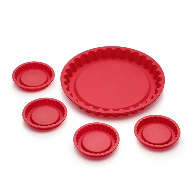 Coolinato Silikon Tarteform 5tlg. ROT, inkl. Rezepte