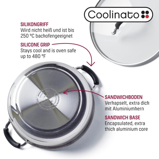Coolinato Grossraumpfanne 24cm / 3,8l aus Edelstahl – unbeschichtet